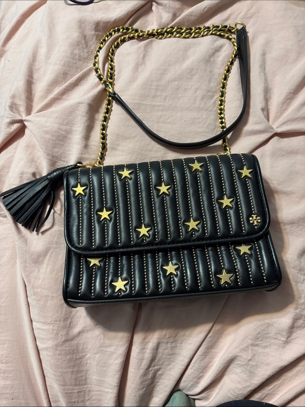 Tory Burch Black Quilted Leather Star-Stud Shoulder Bag